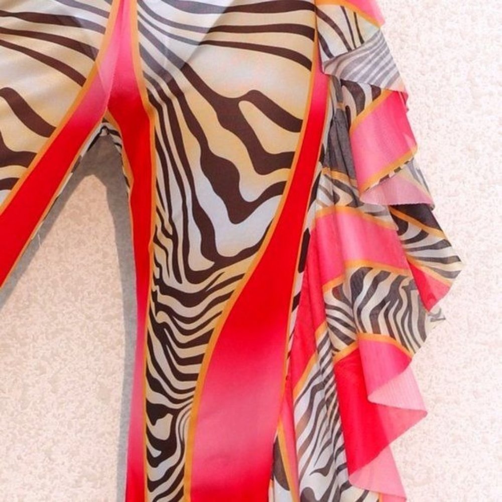 Callie Wild: Zebra Stripe Mesh Ruffle Beach Coverup Animal Print Pants - Picture 14 of 15